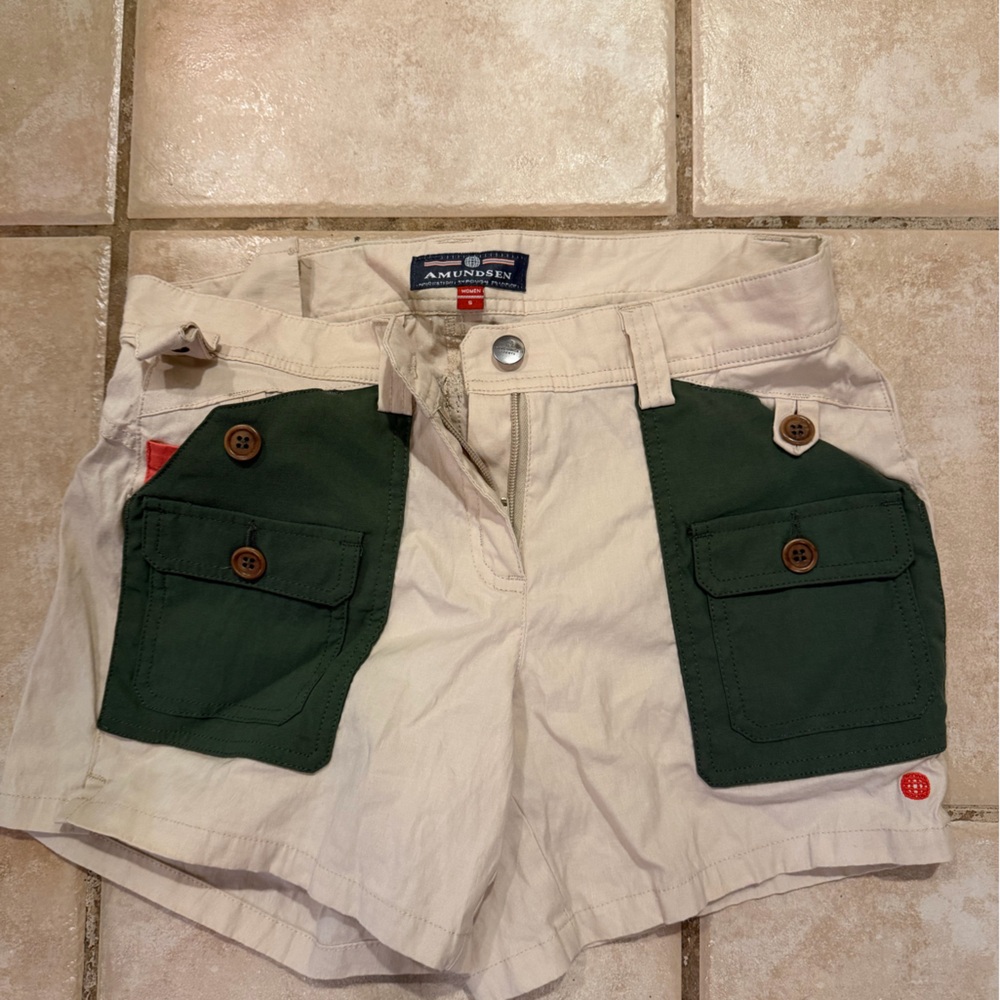 Women's Cream and Green Shorts
